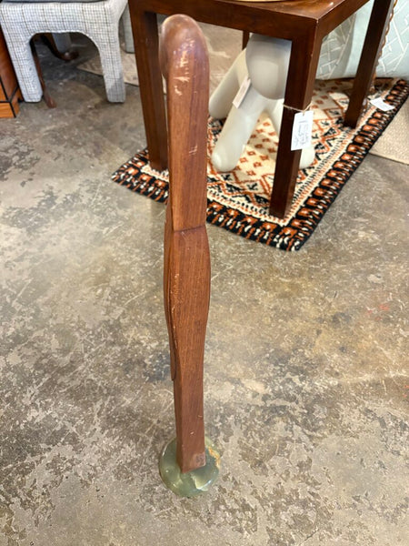 MCM signed folk art wooden female sculpture on marble base