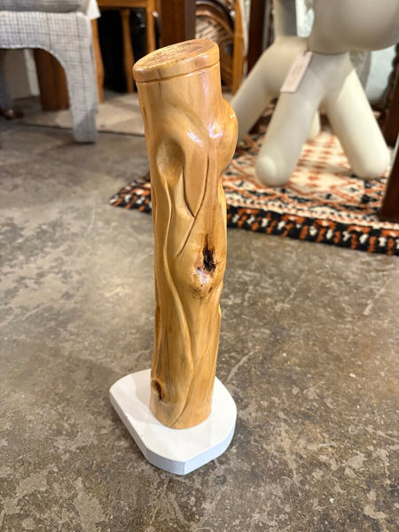 Hand carved folk art signed tree branch sculpture