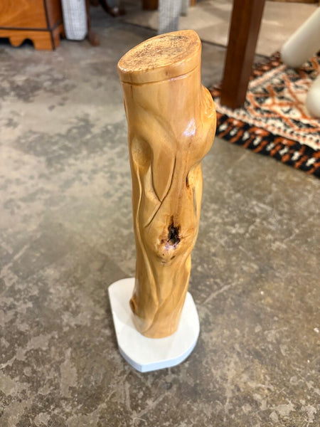 Hand carved folk art signed tree branch sculpture