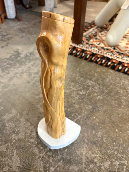 Hand carved folk art signed tree branch sculpture