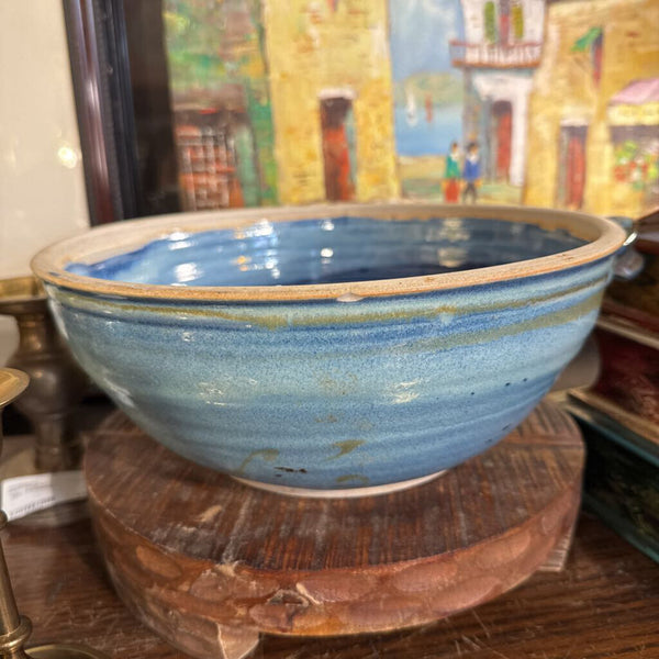 Signed Blue Pottery Bowl with handles