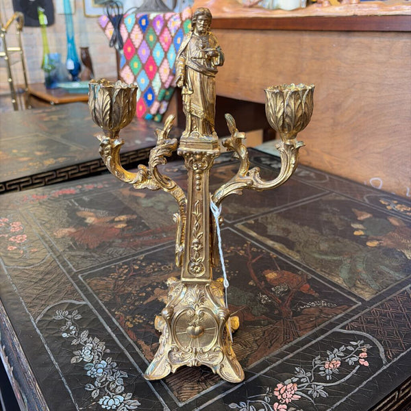 Antique gold leaf Catholic Church altar candelabra-American art nouveau 12x6.5