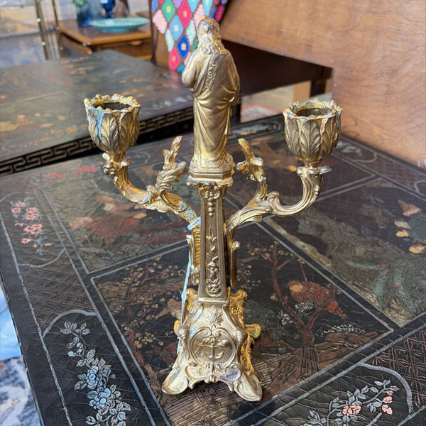 Antique gold leaf Catholic Church altar candelabra-American art nouveau 12x6.5