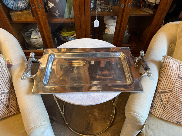 Pewter tray with driftwood handles