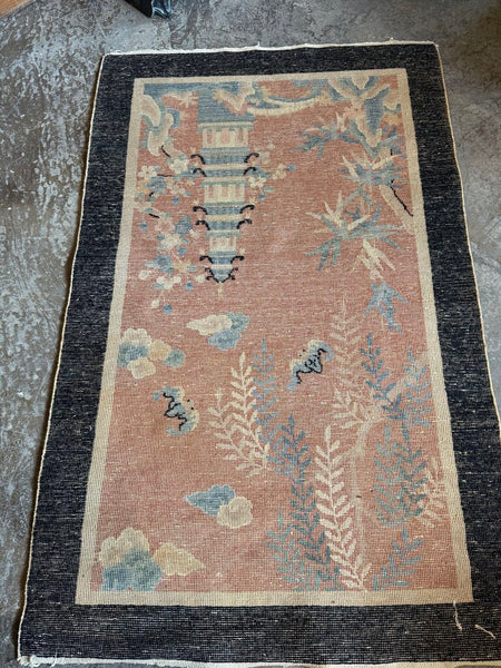 1920-1940 Art Deco Chinese Pagoda Rug 57x36