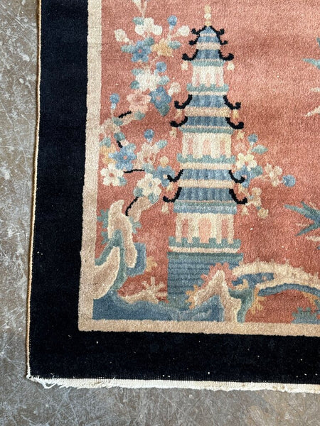 1920-1940 Art Deco Chinese Pagoda Rug 57x36