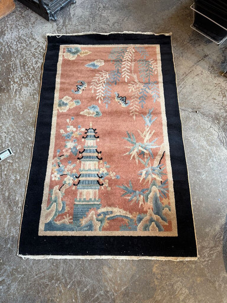 1920-1940 Art Deco Chinese Pagoda Rug 57x36
