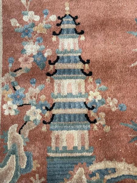 1920-1940 Art Deco Chinese Pagoda Rug 57x36