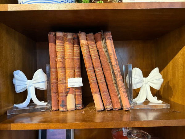 Pair White Bow and Lucite Bookends