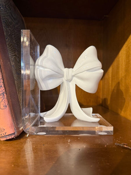 Pair White Bow and Lucite Bookends