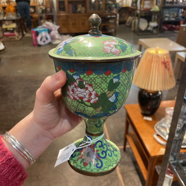 Green Cloissone Lidded Jar