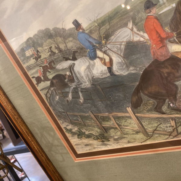 Beautiful hand colored antique English print, Hunt Club. Custom frame 24Lx19h inches)