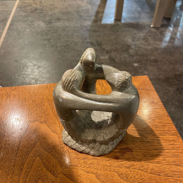 Hand Carved Stone Sculpture with 3 Figures - 5inx5in