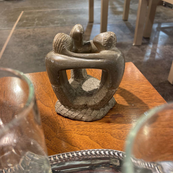 Hand Carved Stone Sculpture with 3 Figures - 5inx5in