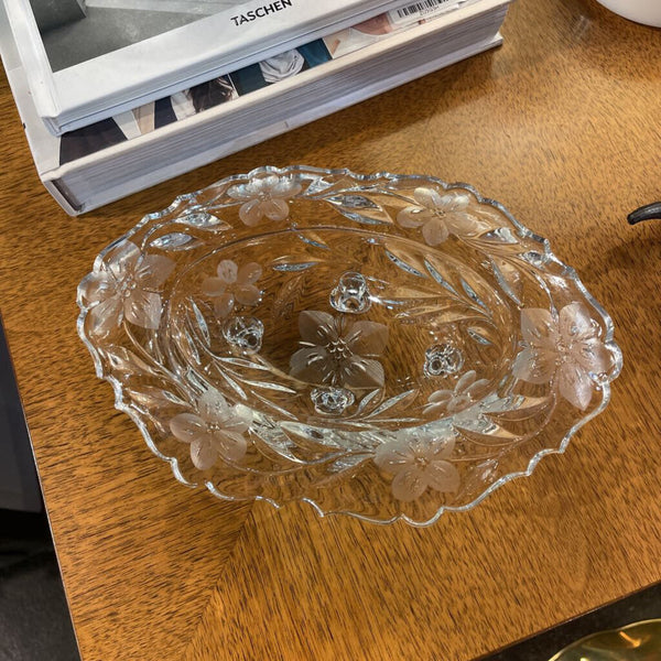 Floral Footed Glass Dish w/ Feet - Candy Dish, Soap Dish, Potpourri Dish