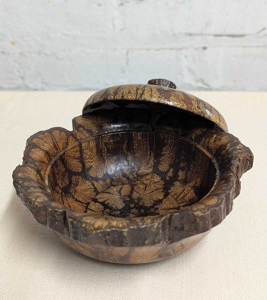 Chrysanthemum Wood Bowl w/ Lid LSBJ