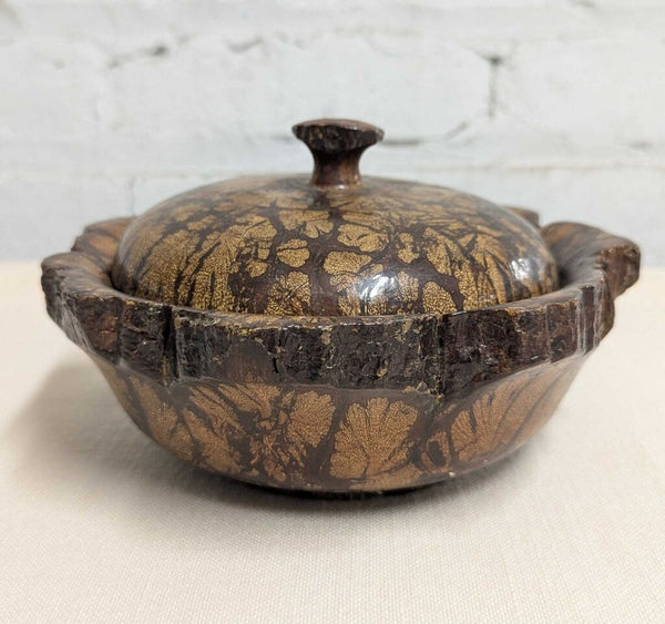 Chrysanthemum Wood Bowl w/ Lid LSBJ