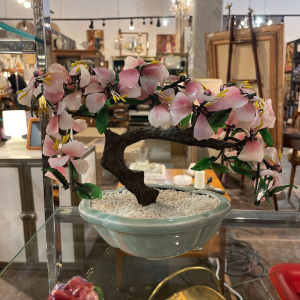 Vintage Glass Cherry Blossom Bonsai Tree - 11inx 8in