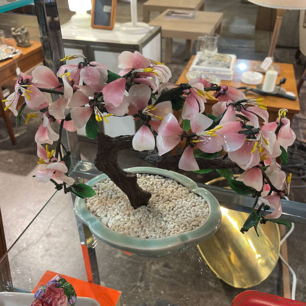 Vintage Glass Cherry Blossom Bonsai Tree - 11inx 8in