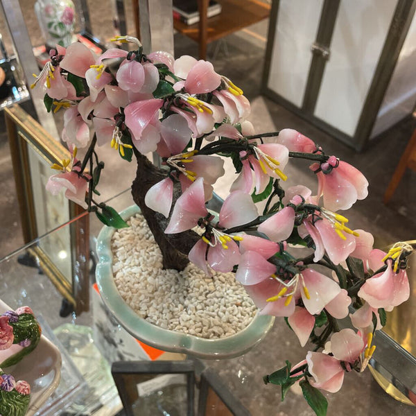 Vintage Glass Cherry Blossom Bonsai Tree - 11inx 8in