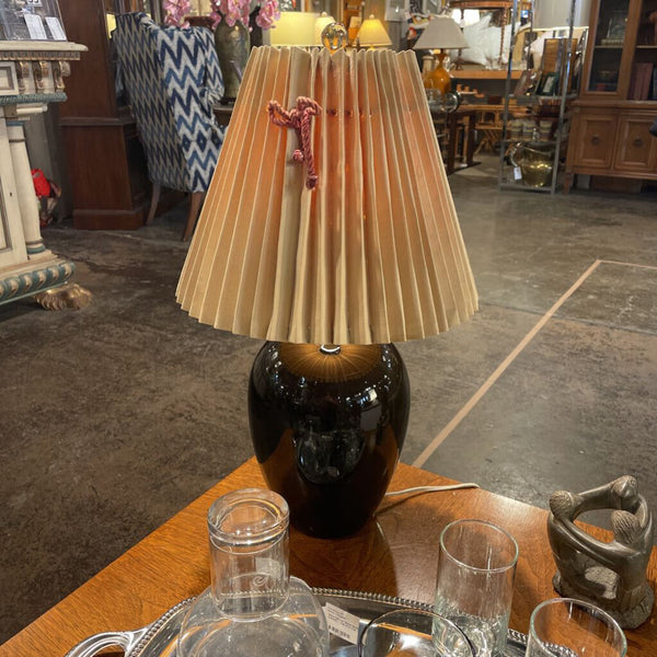 Dark Brown Ceramic Lamp With Pleated Shade