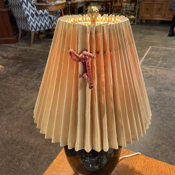 Dark Brown Ceramic Lamp With Pleated Shade