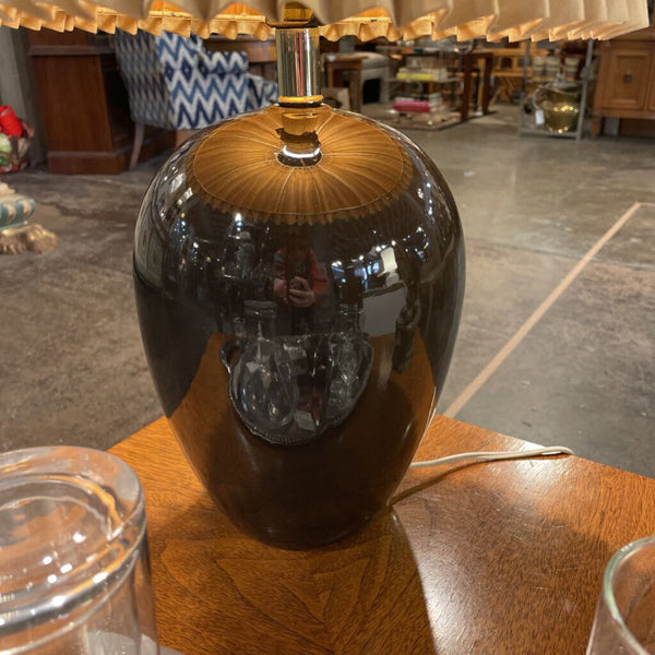 Dark Brown Ceramic Lamp With Pleated Shade