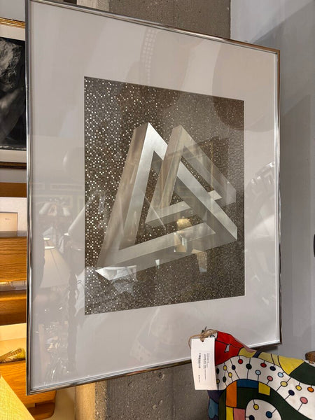 Mcm framed foil abstract geometric original art piece -in the manner of Oscar Reutersvaard -in store pick up only