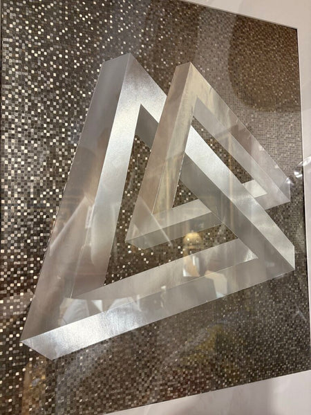 Mcm framed foil abstract geometric original art piece -in the manner of Oscar Reutersvaard -in store pick up only