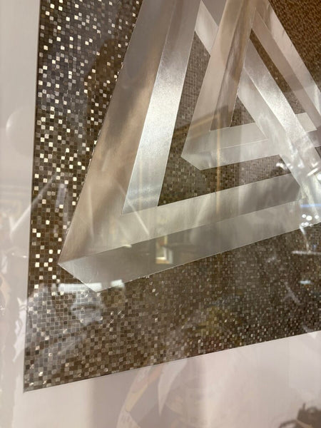 Mcm framed foil abstract geometric original art piece -in the manner of Oscar Reutersvaard -in store pick up only