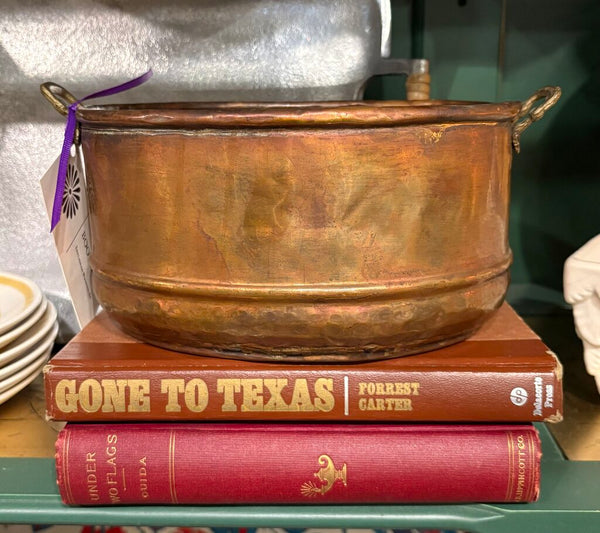 VINTAGE COPPER PLANTER WITH BRASS HANDLES MADE IN TURKEY | 4"H x 8"W (PLANTER) 9.25"W (HANDLES)