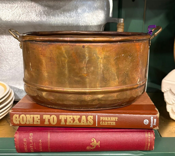 VINTAGE COPPER PLANTER WITH BRASS HANDLES MADE IN TURKEY | 4"H x 8"W (PLANTER) 9.25"W (HANDLES)