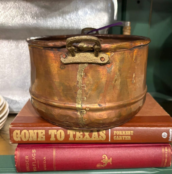 VINTAGE COPPER PLANTER WITH BRASS HANDLES MADE IN TURKEY | 4"H x 8"W (PLANTER) 9.25"W (HANDLES)