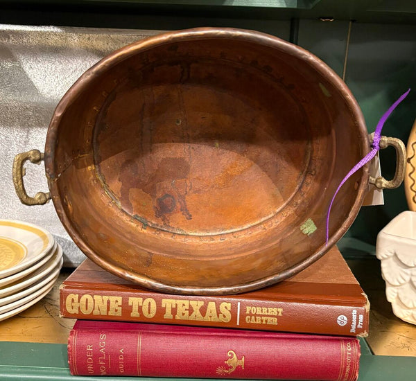 VINTAGE COPPER PLANTER WITH BRASS HANDLES MADE IN TURKEY | 4"H x 8"W (PLANTER) 9.25"W (HANDLES)