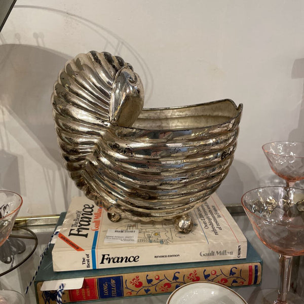 Silver nautilus shell champagne bucket on feet
