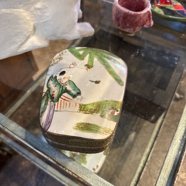 Slvr Plate & Porcelain Chinese Snuff Box LSBJ