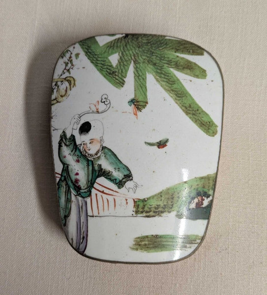 Slvr Plate & Porcelain Chinese Snuff Box LSBJ