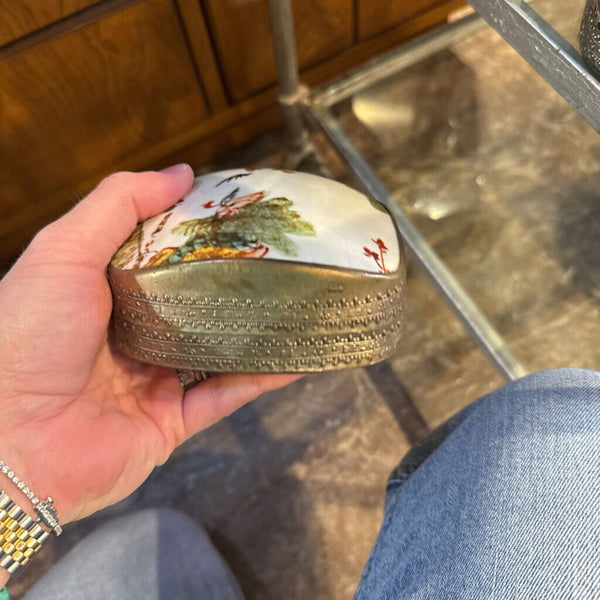 Slvr Plate & Porcelain Chinese Snuff Box LSBJ