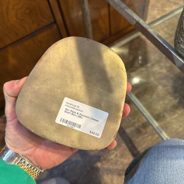 Slvr Plate & Porcelain Chinese Snuff Box LSBJ