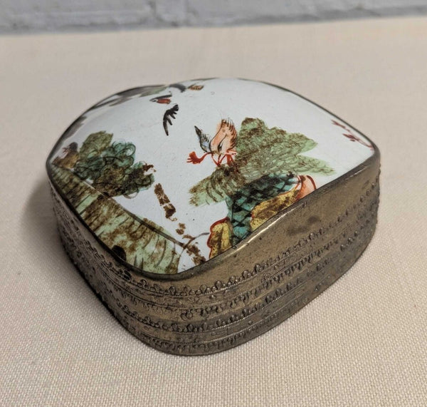 Slvr Plate & Porcelain Chinese Snuff Box LSBJ