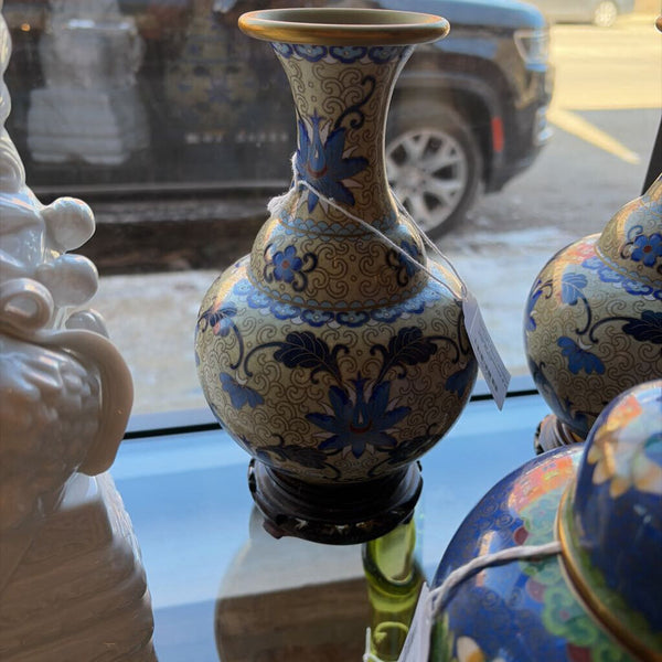 Vintage Cloisonne 8 inch vase with stand