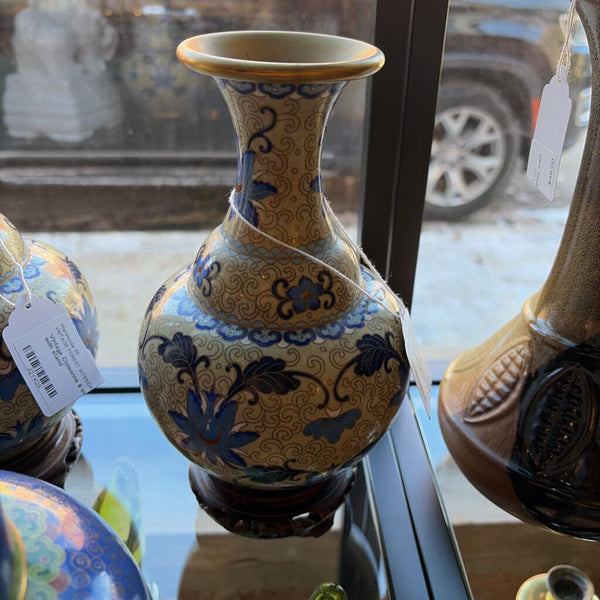 Vintage Cloisonne 8 inch vase with stand