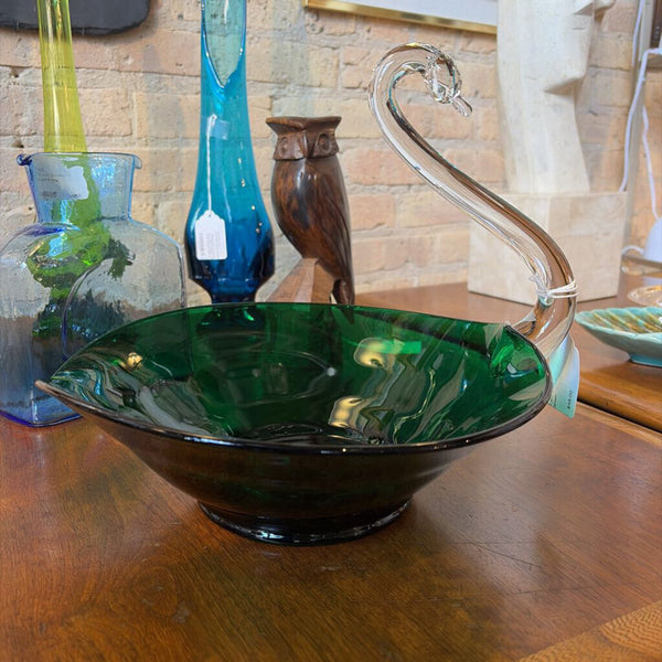 Large Viking glass evergreen swan bowl