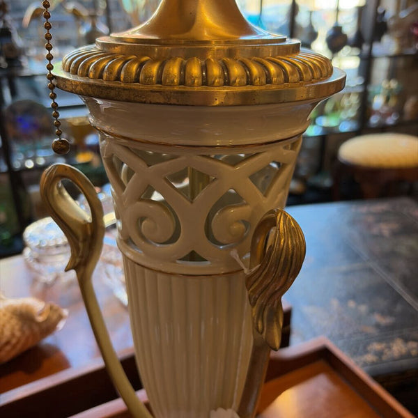 Vintage Lenox and Quoizel brass and china ornate lamp for pick up only 33in tall