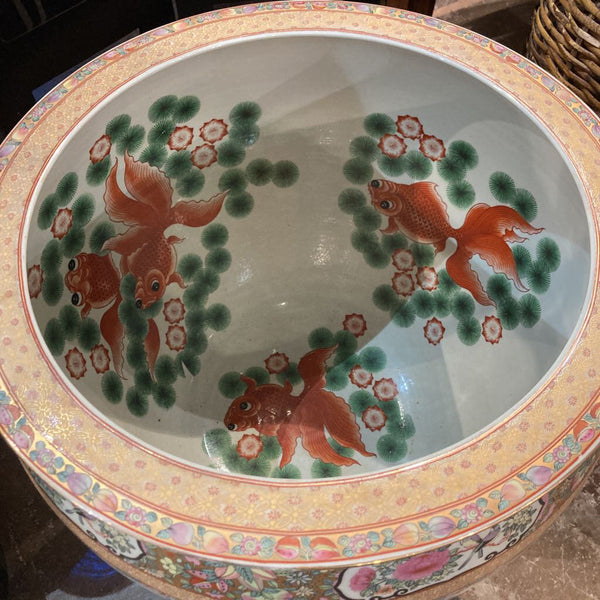 Vintage Rose Medallion Fish Bowl Planter w/ Stand 24in H x 17in W