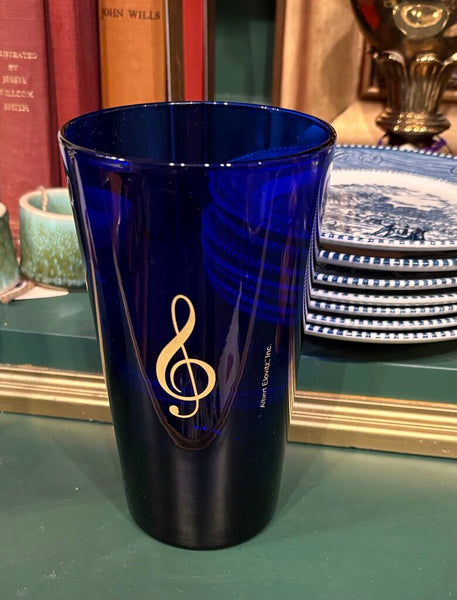 COBALT BLUE VINTAGE TUMBLERS WITH GOLD TREBLE CLEF BY ALBERT ELOVITZ - SET OF FOUR | 5.75"H X 3.25"W