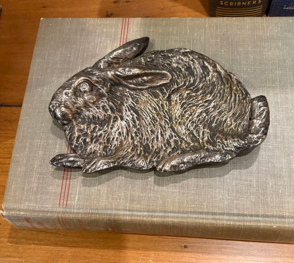 VINTAGE CAST ALUMINUM BUNNY TRINKET PLATE | 5.5"W X 4.25"D