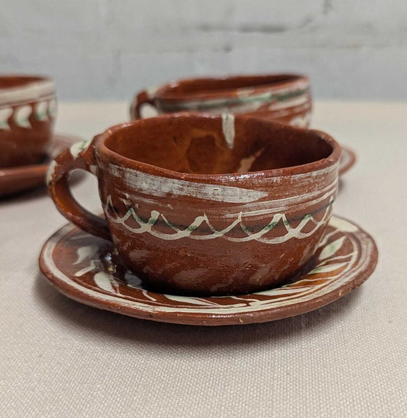 Mexican Redware Chocolate Cup & Saucer, Set of 4 LSBJ