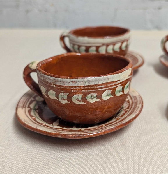 Mexican Redware Chocolate Cup & Saucer, Set of 4 LSBJ