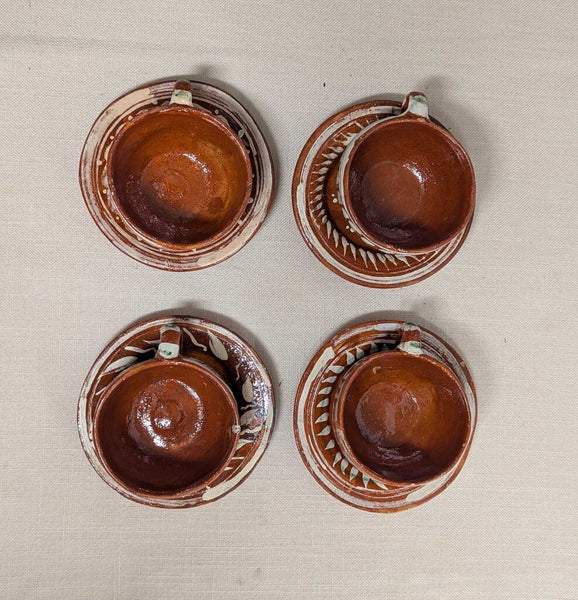 Mexican Redware Chocolate Cup & Saucer, Set of 4 LSBJ
